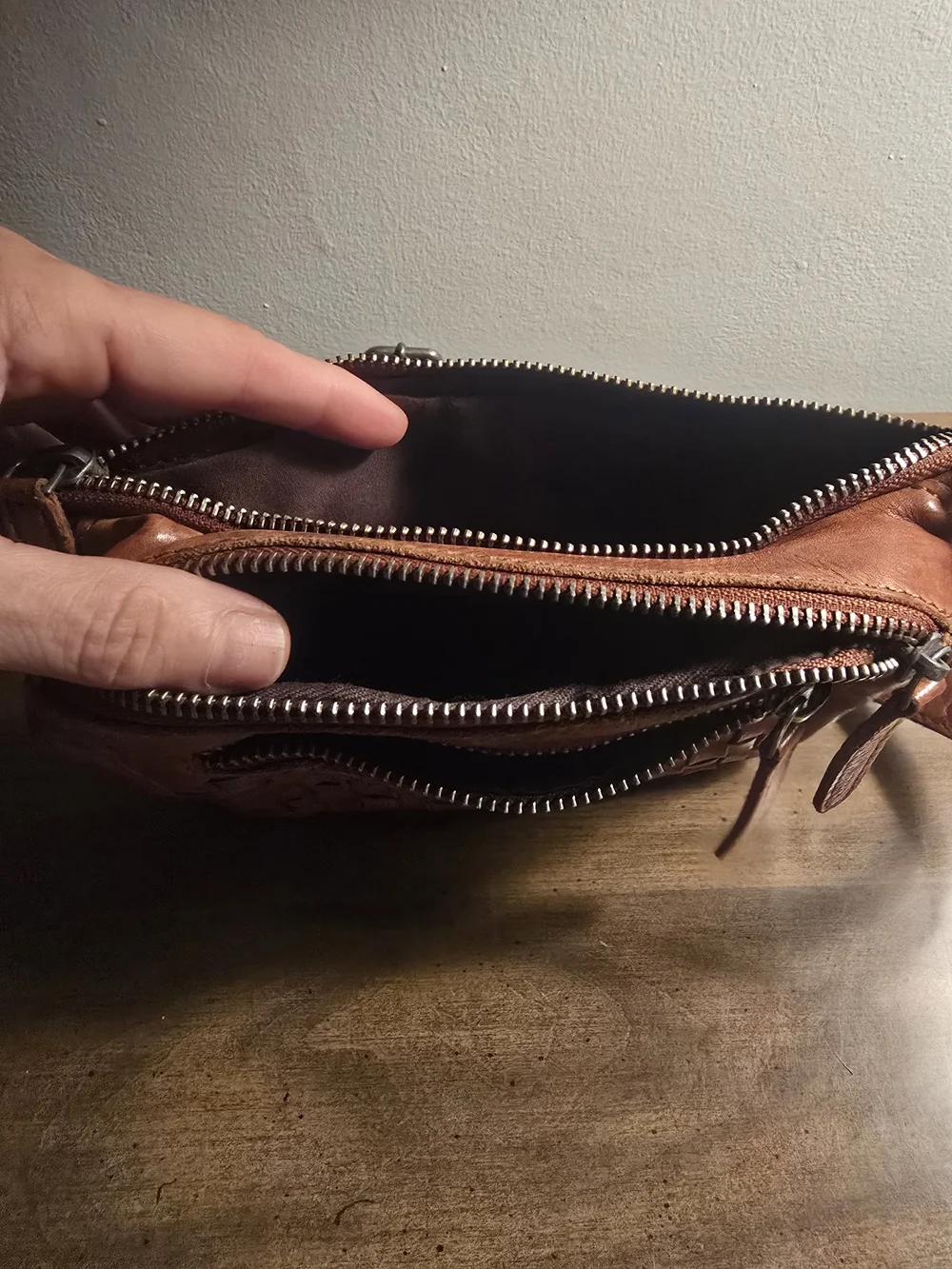 Woven Leather Crossbody Belt Bag - Brown